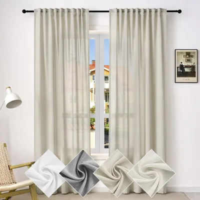 Produktbild von WOLTU Gardine, Schiebegardine für Wohnzimmer Schlafzimmer, mit Kräuselband, Leinenoptik, Halbtransparent Voile modern, 135 x 245 cm, Sand