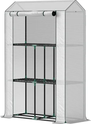Zdjęcie produktu dla Szklarnia z półkami, drzwiami rolowanymi, szklarnią foliową zimoodporną ze stali, szklarnią na balkon, ogród, domek na pomidory z ochroną UV 100x40x150cm szklarnia na pomidory na warzywa kwiaty rośliny białe