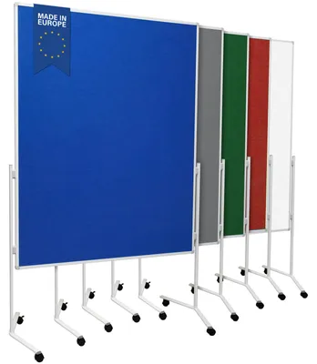 Produktbild von Moderationstafel UP - Filz-Metaplanwand 120x150 cm - einteilig Blau - Moderationswand mit Filz- Oberfläche & Rollen - mobil & beidseitig nutzbar