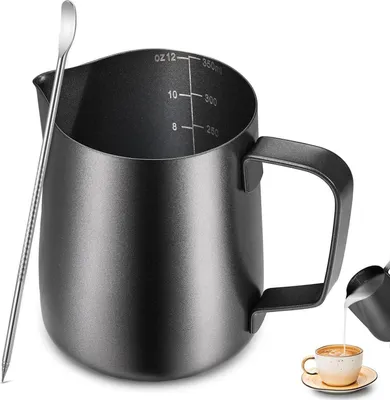Zdjęcie produktu dla Anpro dzbanek do mleka 350ml stal nierdzewna spienianie cappuccino latté czarny