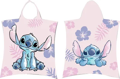Immagine prodotto di Poncho da bagno Disney Lilo e Stitch Poncho da bambino con cappuccio Fiori rosa 50 x 115 cm 100% cotone