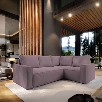 Produktbild von Masseno Ecksofa ESTANO R-S mit Schlaffunktion L-Form, Sofa mit Bettkasten, Wohnzimmersofa, Couch, Soffa, Bettsofa, Couchgarnitur- Lila, POSO 130