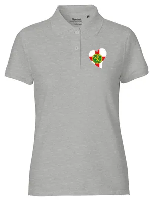 Produktbild von Huuraa Damen Polo Shirt Alderney Flagge Herz M Sport Grey Bio Baumwolle Fairtrade Poloshirt Geschenkidee
