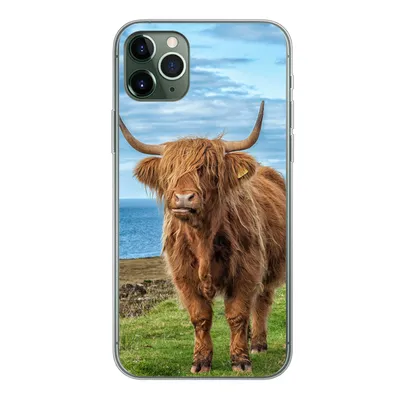 Produktbild von MuchoWow® Handyhülle Schutzhülle Hülle für iPhone 11 Pro Max Schottischer Highlander - Wasser - Hörner Silikon Softcase Handy Hülle - Schutz