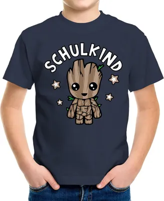 Produktbild von Kinder T-Shirt Jungen "Schulkind" Comicfigur Baum Baby-Grroot Geschenk zur Einschulung Schulanfang Moonworks® navy 122-128 (7-8 Jahre)