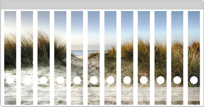 Produktbild von Wallario Ordnerrücken Sticker, selbstklebend für schmale Ordner, 12 Stück, Motiv Weg durch die Dünen zum Strand am Meer