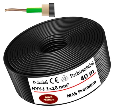Produktbild von Erdkabel Starkstromkabel 40 m NYY-J 1x16 mm² Elektrokabel