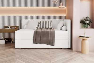 Produktbild von 99rooms Phönix Mini Plus Boxspringbett 100x200 cm Webstoff MALMO_NEW Weiß Seitenteil rechts