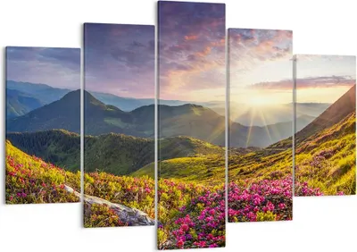 Produktbild von Bild auf Leinwand - Leinwandbild - Gebirge Wiese Landschaft Wald - 150x100cm - Wand Bild - Wanddeko - Leinwanddruck - Bilder - Kunstdruck - Leinwand bilder - Wandkunst - EA150x100-3152