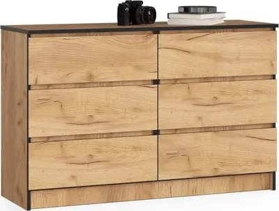 Produktbild von Kommode mit 6 Schubladen 120cm in Eiche Craft, B: 120cm, H: 77cm