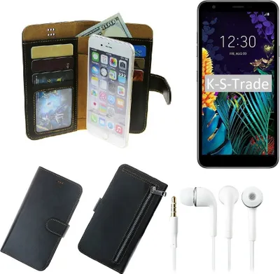 Produktbild von TOP SET Handy Hülle Schutz Hülle kompatibel mit LG Electronics K30 (2019)  schwarz aus Kunstleder + Kopfhörer Smartphone Tasche vollwertige