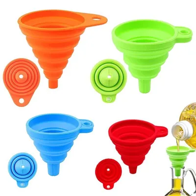 Produktbild von Faltbarer Silikon Trichter Set 4 Stück, 4 Größen, Küchen Trichter, Zusammenklappbar, Tragbar