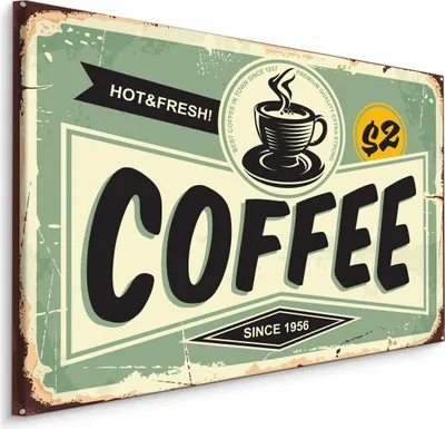 Zdjęcie produktu dla Obraz Ścienny Filiżanka Kawy NAPISY Retro 70x50cm