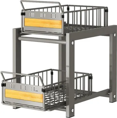 Produktbild von Ausziehbarer Schrank-Organizer - Metall Aufbewahrungskorb - Für Spülenschrank - Schiebekorb - Für Gewürze & Küchenzubehör - 1 Stück