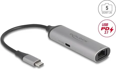Image de DELOCK USB Type-C Netzwerk Adapter 5 Gigabit LAN 1 x RJ45 mi