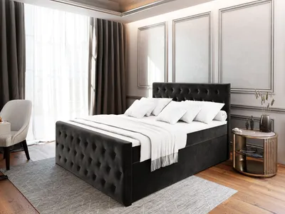 Produktbild von masseno Boxspringbett FONDI, 180x200 cm, CASABLANCA 16 Schwarz, mit Topper, Bonellfederung und Bettkasten, Härtegrad H2/H3, erhöht