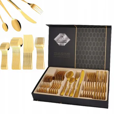 Obrázok produktu pre Zlatá súprava príborov 24 dielov z nehrdzavejúcej ocele pre 6 osôb, elegantný set na každodenné stolovanie aj oslavy