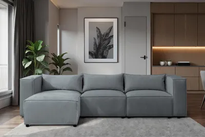 Produktbild von Sofiland Modulo L-Form XXL Ecksofa Premium Breitcord 290x185 cm Grau-Blau