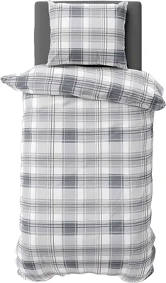 Produktbild von Bettwäsche 155x220 cm Baumwolle Renforce Bettbezug Garnitur Set Kariert Silber Grau 2 teilig