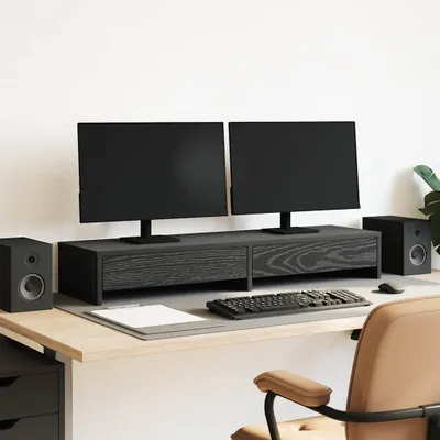 Zdjęcie produktu dla vidaXL Podstawa pod monitor z szufladami w kolorze czarnego dębu 100x27x15 cm