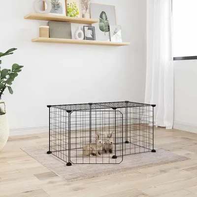 Obrázok produktu pre vidaXL 8-dielna klietka pre domáce zvieratá s dvierkami čierna 35x35 cm oceľ