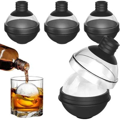 Produktbild von 4 Stück Silikon Eiskugelform für Whiskey, mit 2-in-1 Trichterdeckel,6cm Eiswürfelform Kugel Rund für Cocktails,Perfekt Runde Eiswürfel Kugel