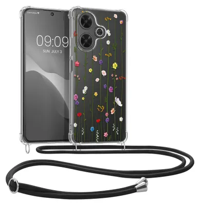 Produktbild von kwmobile Necklace Case kompatibel mit Xiaomi Redmi 13 Hülle - Silikon Cover mit Handykette - Mehrfarbig Transparent Wildblumen Ranke