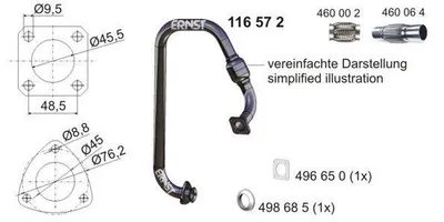 Produktbild von ERNST Abgasrohr Auspuffrohr für VW TRANSPORTER III Bus Vorne 116572
