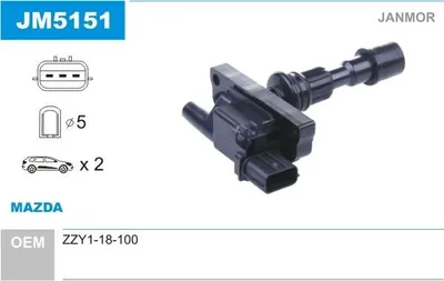 Produktbild von JANMOR JM5151 Zündspule für MAZDA 323 F VI (BJ) FAMILIA VI (BJ)