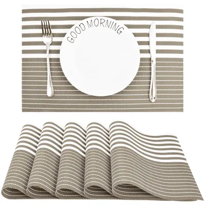6 Tischsets, abwaschbar, rutschfest, gewebt, braun