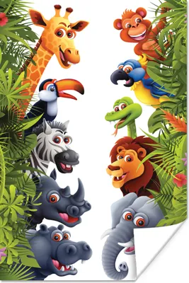 Produktbild von MuchoWow® Poster Dschungel - Tiere - Jungen - Mädchen - Giraffe - Elefant - Kinder 60x90 cm - Wanddekoration
