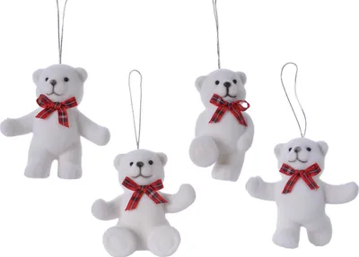 Produktbild von Christbaumschmuck Kunststoff / Samt Teddybären 7cm weiß, 4er Set