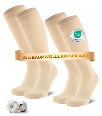 Produktbild von Kompressionsstrümpfe 2 Paar Kniestrümpfe Stützstrümpfe 65% Baumwolle 43-46 Beige