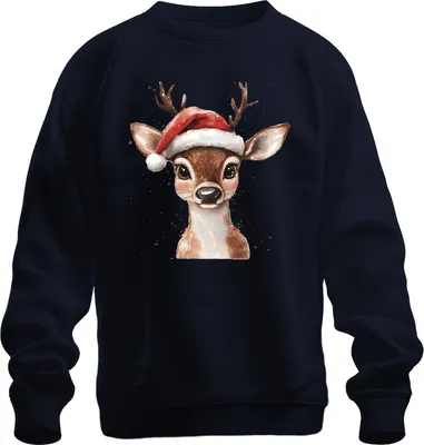 Produktbild von Weihnachten Rentier Aquarell Rehkitz süß Santa Geschenk Kinder Uni Sweatshirt Pullover, Navy, 3XL