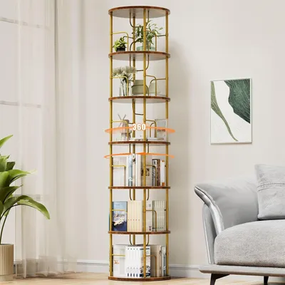 Drehbares Bücherregal 6 Ebenen, 45x45x193 cm, Vintage Braun