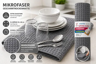 Immagine prodotto di TAPPETINO SCOLAGGIO XL IN MICROFIBRA VASSOIO SCOLAGGIO  SOTTOVASO PER LAVASTOVIGLIE TAPPETINO PER BICCHIERI STOVIGLIE Grigio