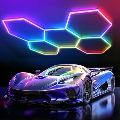 Zdjęcie produktu dla Światło sufitowe LED Hexagon, oświetlenie do garażu, oświetlenie do warsztatu