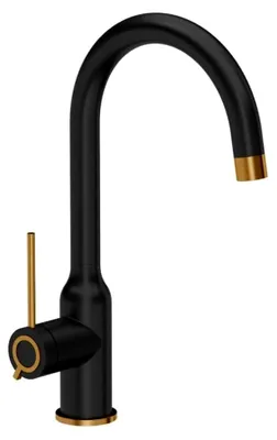 Produktbild von Küchenarmatur INGRID Q LINE aus Edelstahl, Mischbatterie 360°, Farbe: Schwarz, Höhe: 34 cm, Wasserhahn für die Küche, Keramikkartusche, Kupfer-PVD-Finish