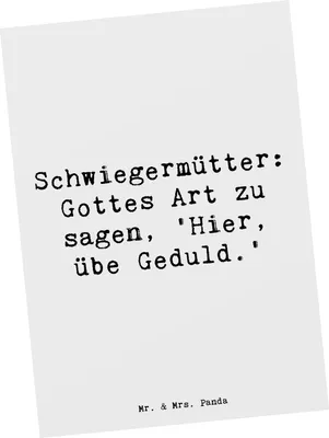 Produktbild von Mr. & Mrs. Panda Postkarte Spruch Schwiegermutter Geduld - Weiß - Geschenk, bildkarte, Dankeschön, einzelkarte, herzerwärmende Sprüche, Ansichtskarte, Beziehung