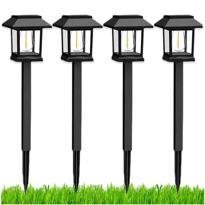Produktbild von 4x Solar Gartenleuchten LED 38 cm, Warmweiß, Solar Wegleuchten mit Dämmerungssensor, Erdspieß Lampen für Garten