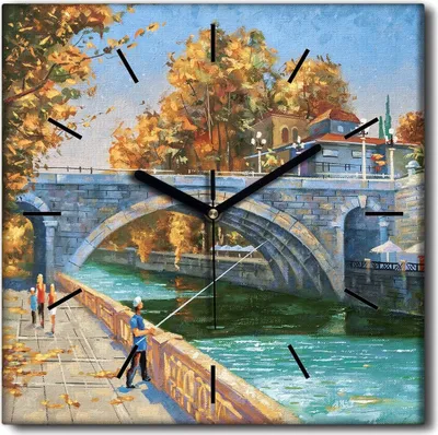 Produktbild von Coloray Uhr auf Leinwand 30x30 cm Wand Uhr Dekoration Wohnzimmer Segeltuch schwarze Hände -Fischerwasserbrücke.
