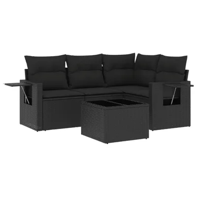 Produktbild von vidaXL 5-tlg. Garten-Sofagarnitur mit Kissen Schwarz Poly Rattan