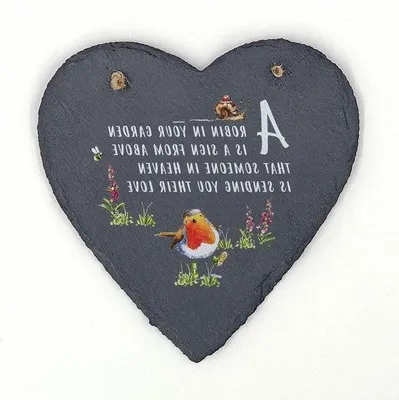 Image de Pierre commémorative « Oiseau » - Fabriquée à la main au Royaume-Uni - 14 x 15 cm - Rouge-gorge