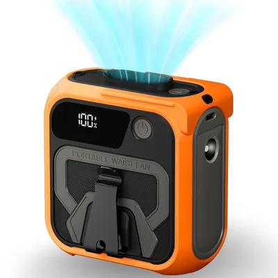 Obrázok produktu pre Techsuit – Premium Portable Mini Fan prenosný mini ventilátor s powerbankou, dobíjací, 5 rýchlostí vetra, pripevnenie na opasok, 10000 mAh – oranžový