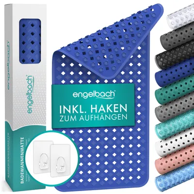 Produktbild von Engelbach® Badewannenmatte 88x40cm rutschfest mit Aufhängung - Antirutschmatte Badewanne  - 100 % BPA frei - maschinenwaschbar - Blau