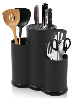 Productafbeelding van 3-in-1 messenblok, onbemand, zwart, universeel, rond, geschikt voor alle keukenmessen