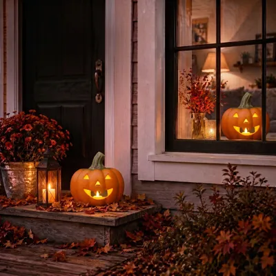 Produktbild von Kürbis-Laterne als LED Halloween-Deko Windlicht in 22x20 cm