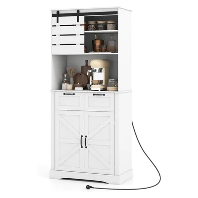 Obrázok produktu pre KOMFOTTEU Vysoká kuchynská skrinka s nabíjacou stanicou, bufetová skrinka s káblovými priechodkami, špajza s nastaviteľnou policou, biela, 80 x 40 x 180 cm