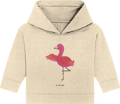 Produktbild von Mr. & Mrs. Panda Organic Baby Hoodie Flamingo Yoga 24. - 36. Monat - Natural Raw - Geschenk, Achtsamkeit, Yogi, Rosa, Kapuzensweatshirt, Kapuzenshirt, Baum, Urlaub