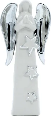 Produktbild von Keramik Engel stehend silber-weiß 25cm
